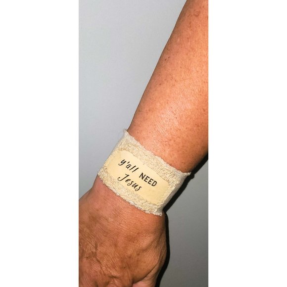 Y'all Need Jesus Fabric Bracelet Cuff Inspirational Religious Faith Quote - Picture 3 of 10